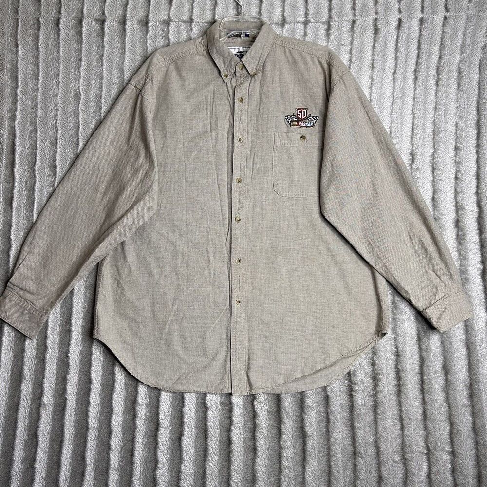 Nascar‎ Track Gear Men's Button Up Shirt Size Xl Beige